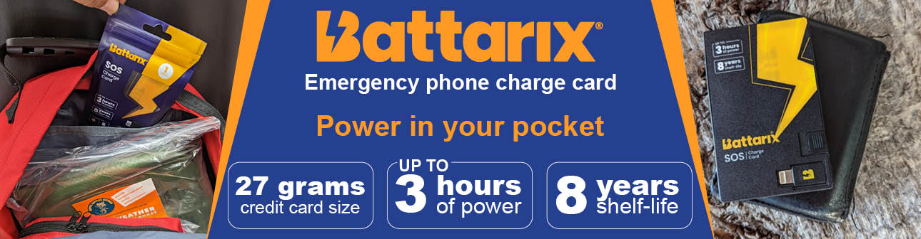 Batterix - Emergency phone charge card with 8 year shelf life