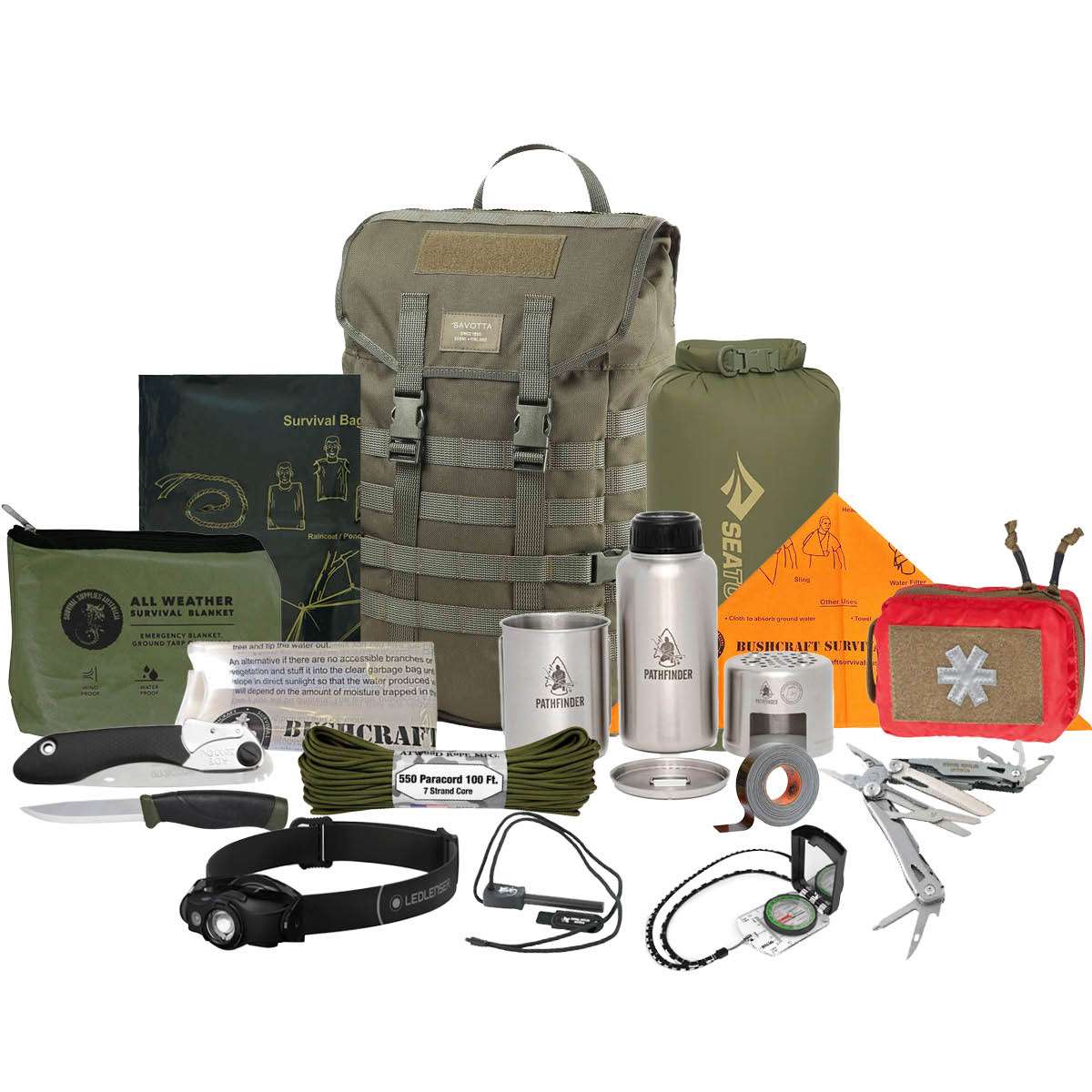 Bushcraft Survival Australia Essential Kit - Green Backpack