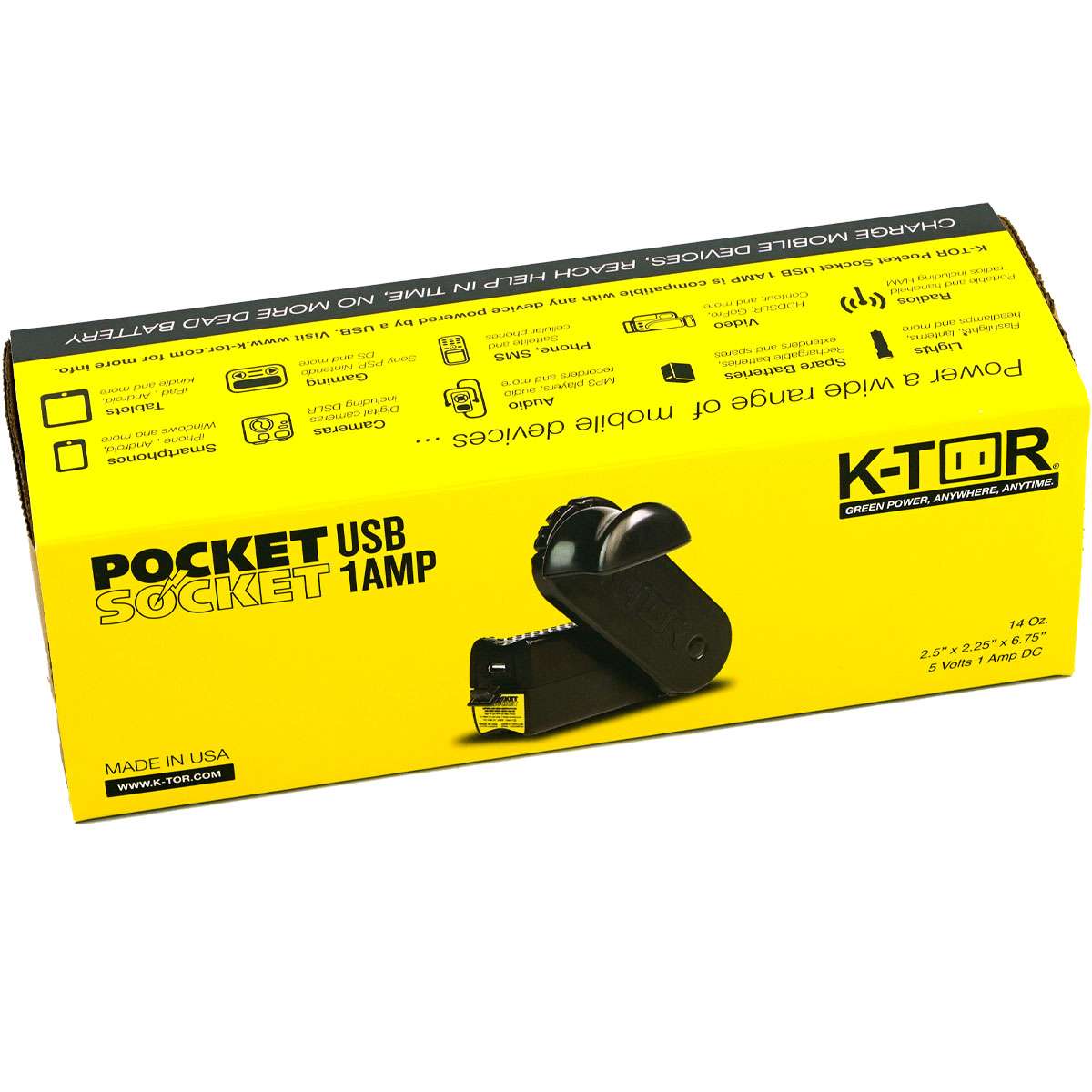 K-TOR Pocket Socket USB 1 Amp Hand Crank Power Generator